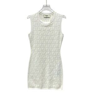 Fendi White Sleeveless FF Monogram Knit Mini Dress Size 38 Italy Viscose Blend